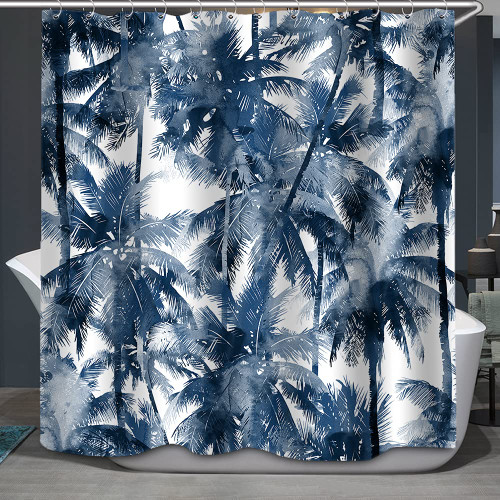 Fabric Shower Curtain, Tropical Coconut Palm Tree Silhouettes Summer Holiday Watercolors Polyester Designer Cloth, Print Decorative Bathroom Curtains Include Hooks Set(72?w by 72?L) (GZ17)