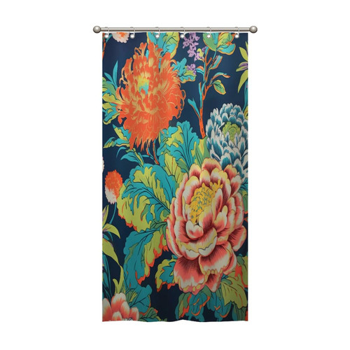 36x72 Inch Shower Curtains Navy Blue Pink and Red Chinoiserie Peony Floral Waterproof Fabric Shower Curtain Polyester Fabric with Hooks, Bathroom Curtain Decor, Shower Curtain Sets