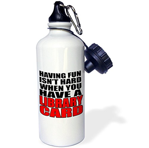 3dRose wb_202891_1 Having Fun Isnt Hard When You Have A Library Card, Red Sports Water Bottle, Multicolor, 21 oz