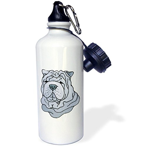 3dRose wb_129109_1"Cute and Cuddly Canine Shar Pei" Sports Water Bottle, 21 oz, White