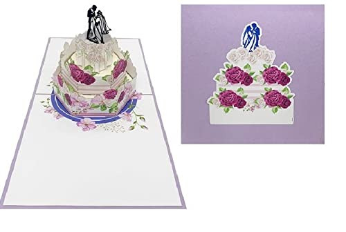 ETA 3D Wedding Cake Pop Up Card, 3D Wedding Pop Up Cards, 3D Greeting Card for Wedding Party, Engagement Card, Pop Up Anniversary Card, 3d Valentines Day Cards, Birthday Card For Wife, W03