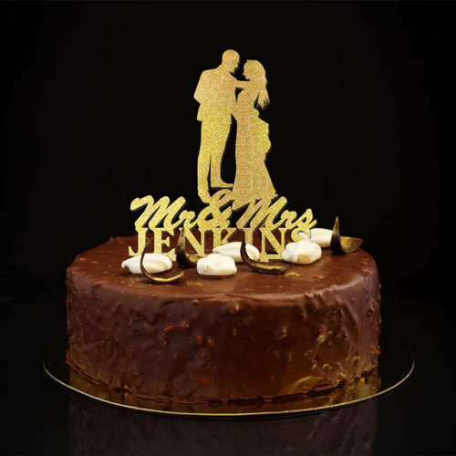 Rustic Mr And Mrs Rustic Wedding Engagement Cake Toppers Silhouette Glitter Gold Bride And Groom Cake Topper Personalized Surname Wedding Date For Wedding Anniversary Party Favors Wedding Gifts For Couple