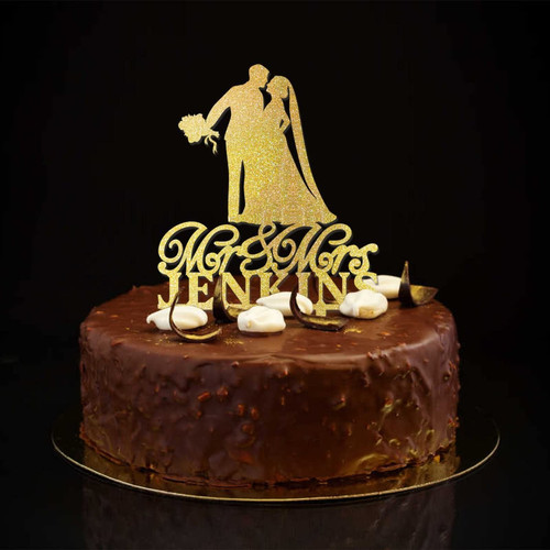 Beach Mr And Mrs Rustic Wedding Engagement Cake Topper Silhouette Bride And Groom Cake Toppers Custom Family Name Date For Wedding Engagement Party Supplies Wedding Gifts For Couple Glitter Gold