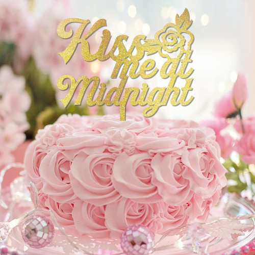 Kiss Me At Midnight Customize Glitter Gold Mr & Mrs Wedding Anniversary Cake Toppers Couple Funny Cake Toppers For Wedding Engagement Party Supplies Engagement Gifts For Couple