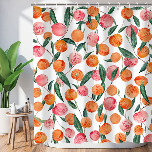 Metawu 84 Inch Long Peach Shower Curtain Sets Pink Peach Fruit Shower Curtain 72W x 84H Tall Shower Curtain with 12 Hooks Waterproof Bathtub Accessories Bathroom Accessories