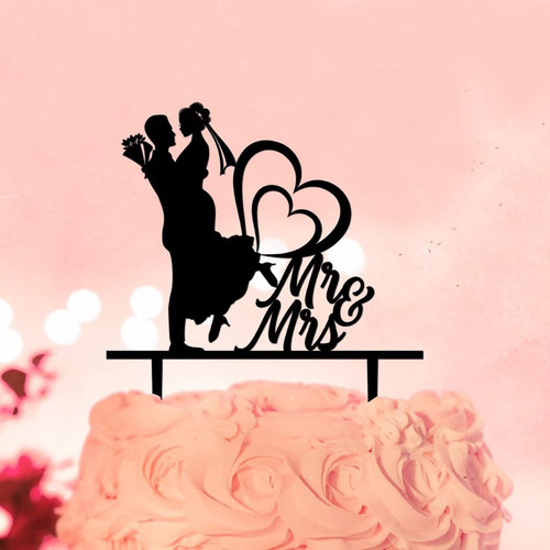 Funny Mr And Mrs Wedding Cake Topper Silhouette Mr & Mrs Silhouette Cake Topper Custom For Wedding Engagement Party Decorations Bridal Shower Gifts Acrylic Black