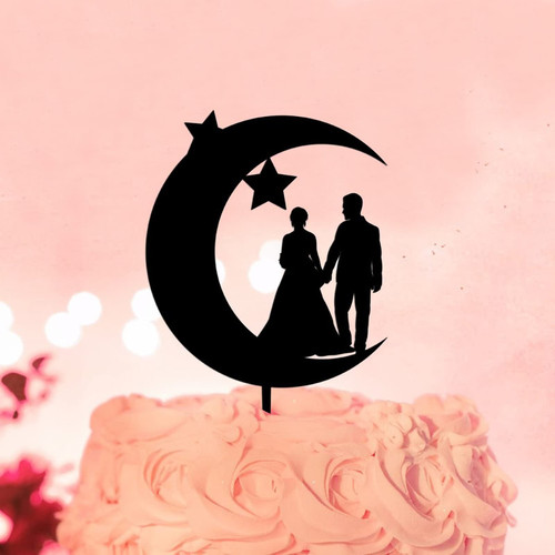 Moon Beach Mr And Mrs Rustic Wedding Engagement Cake Topper Silhouette Acrylic Black Stars Bride And Groom Cake Topper Custom For Engagement Bride To Be Party Decor Anniversary Wedding Gifts