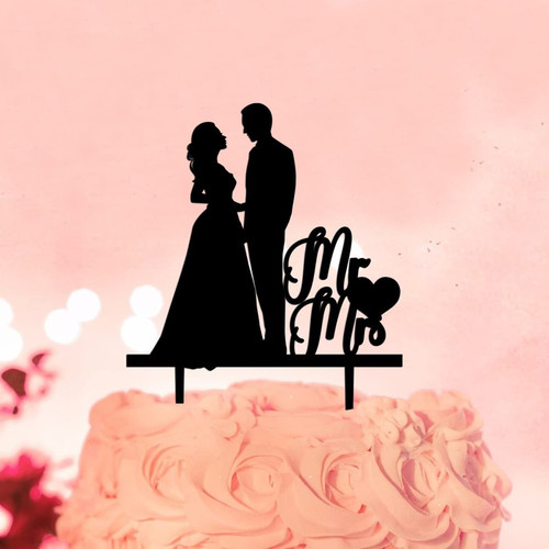 Customize Mr & Mrs Cake Topper Acrylic Black Silhouette Bride & Groom Country Cake Topper For Engagement Bride To Be Wedding Decorations Bridal Shower Gifts