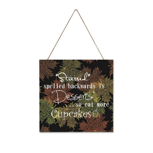 Rustic Wall Art Signs, Stressed Spelled Backwards is Desserts So Eat More Cupcakes Wood Plaque Sign Decorative Hanging Sign for Home, Office and Nursery 12"x12", Blue