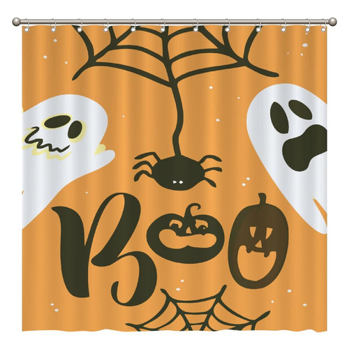 ArogGeld Halloween Boo Shower Curtain Ghost Spiders Halloween Shower Curtains Bathroom Curtains Custom Durable Polyester Fabric Holiday Shower Curtain for Bathroom 72x72 Inches Set with 12 Hooks