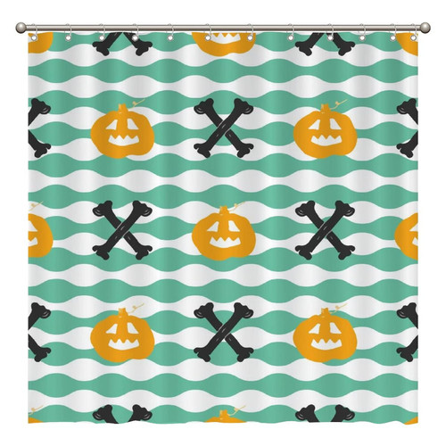 ArogGeld Halloween Pumpkin Crossbones Shower Curtain Happy Halloween Shower Curtains Bathroom Curtains Durable Polyester Fabric Holiday Shower Curtain for Bathroom 72x72 Inches Set with 12 Hooks