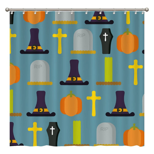ArogGeld Halloween Tombstone Shower Curtain Happy Halloween Shower Curtains Bathroom Curtains Custom Durable Polyester Fabric Holiday Shower Curtain for Bathroom 72x72 Inches Set with 12 Hooks