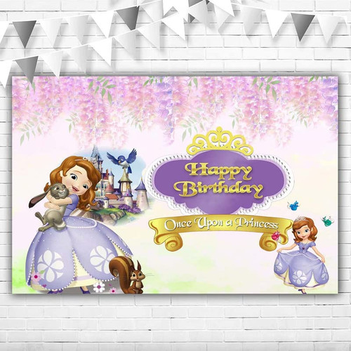 Princess Sofia 1st Birthday Banner 5x3ft Happy Birthday Sofia Backdrop for Girl Vinyl Once Upon A Princess Woodland Animals Background for Party Supplies