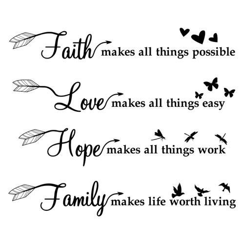 Faith Hope Love Family Wall Decal Motivational Lettering Inspirational Quotes Vinyl Sticker for Home Office Bedroom Living Room Decor