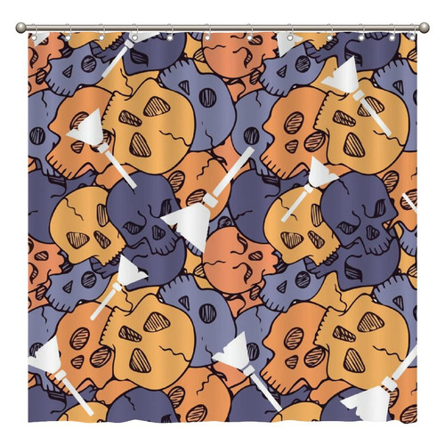 ArogGeld Halloween Skull Skeleton Shower Curtain Happy Halloween Shower Curtains Bathroom Curtains Custom Durable Polyester Fabric Holiday Shower Curtain for Bathroom 72x72 Inches Set with 12 Hooks