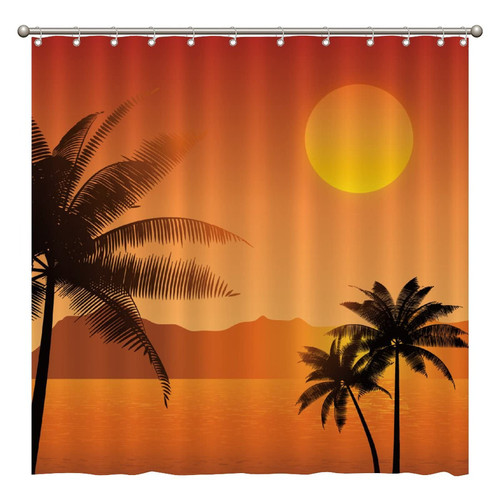 ArogGeld Palm Tree Pattern Shower Curtain Sunset Tropical Palm Leaves Shower Curtains Bathroom Curtains Durable Polyester Fabric Holiday Shower Curtain for Bathroom 72x72 Inches Set with 12 Hooks