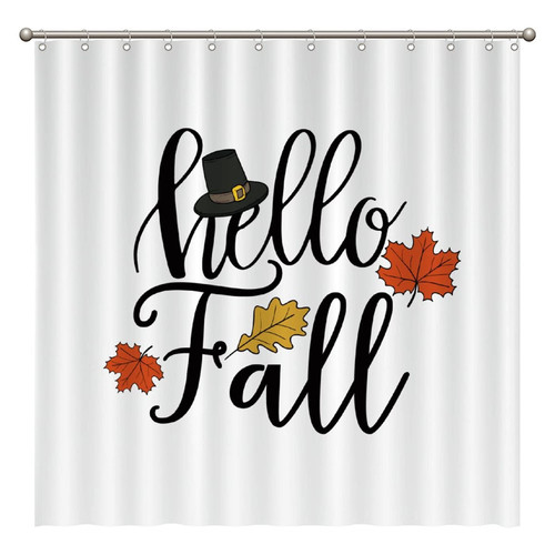 Hello Fall Shower Curtain Leaves Durable Polyester Fabric Bath Curtain Bathroom Sets with 12 Hooks Rustic Farmhouse Halloween Decor Funny Fall Fabric Decorative 72 x 72 Inches