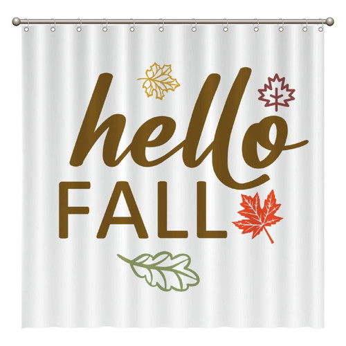 Hello Fall Shower Curtain Autumn Fall Leaves Durable Polyester Fabric Bath Curtain Bathroom Sets with 12 Hooks Rustic Farmhouse Halloween Decor Funny Fall Fabric Decorative 72 x 72 Inches