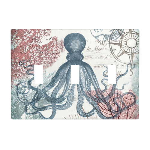 QIUWIOV Vintage Octopus 3 Gang Toggle Light Switch Cover Decorative Switch Plates and Outlet Covers Wall Plates Kitchen Room Accessories Decor (10872) QIUWIOV Vintage Octopus 3 Gang Toggle Light Switch Cover Decorative Switch Plates and Outlet Covers Wall Plates Kitchen Room Accessories Decor (10872)