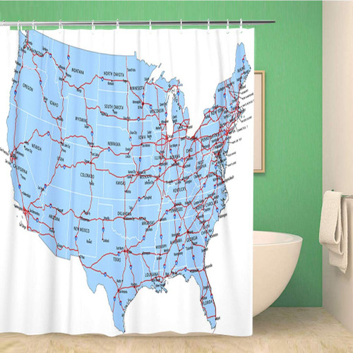 rouihot Bathroom Shower Curtain Interstate USA Highway Map State United Road America Texas Polyester Fabric 72x72 inches Waterproof Bath Curtain Set with Hooks