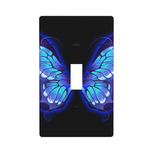 Decorative Single Toggle Switch Wall Plate Glowing Blue Butterfly Wings Polycarbonate Outlet Cover Unbreakable Faceplate