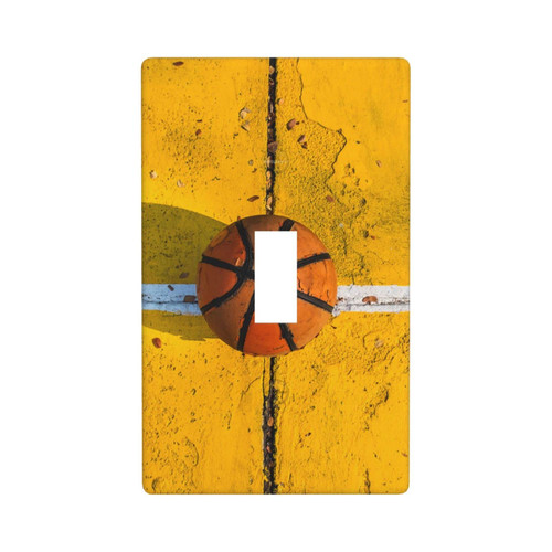 Decorative Single Toggle Switch Wall Plate Basketball On A Yellow Court Polycarbonate Outlet Cover Unbreakable Faceplate