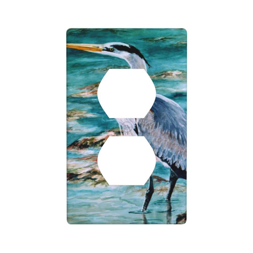 Decorative Wall Plate Switch Plate Great Blue Heron Watercolor Duplex Electrical Outlet Cover