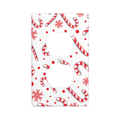 Decorative Wall Plate Switch Plate Christmas Red Candy Cane Duplex Electrical Outlet Cover