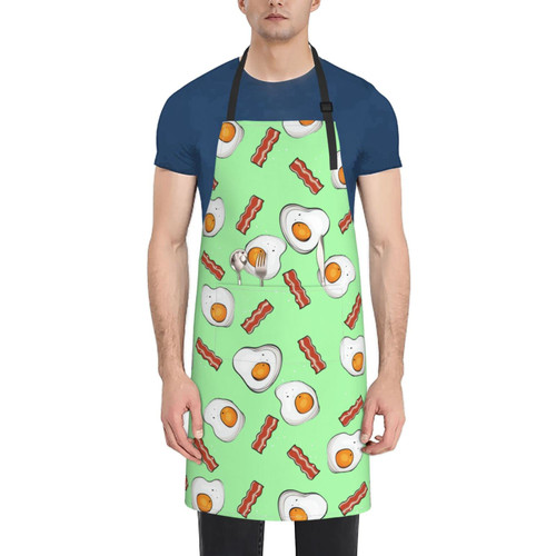 Unisex Bib Apron Kawaii Green Eggs Bacon Waterproof Kitchen Cooking Aprons With 2 Pockets