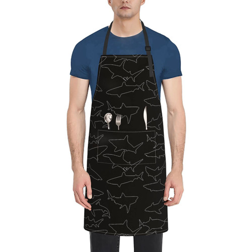 Unisex Bib Apron Great Black Shark Sea Waterproof Kitchen Cooking Aprons With 2 Pockets