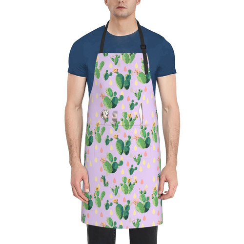 Unisex Bib Apron Cute Cactus Pink Waterproof Kitchen Cooking Aprons With 2 Pockets