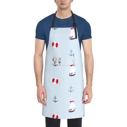 Unisex Bib Apron Seagull Ocean Ship Anchor Waterproof Kitchen Cooking Aprons With 2 Pockets