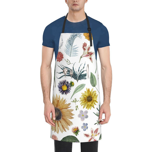 Unisex Bib Apron Chrysanthemum Sunflower Flower Waterproof Kitchen Cooking Aprons With 2 Pockets