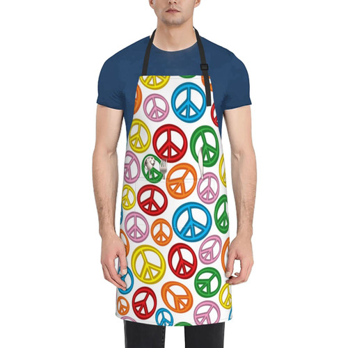 Unisex Bib Apron Rainbow Color Peace Signs Waterproof Kitchen Cooking Aprons With 2 Pockets