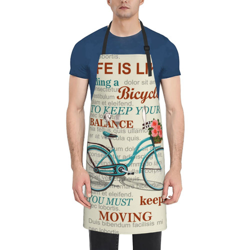 Unisex Bib Apron Poster Retro Bike Waterproof Kitchen Cooking Aprons With 2 Pockets