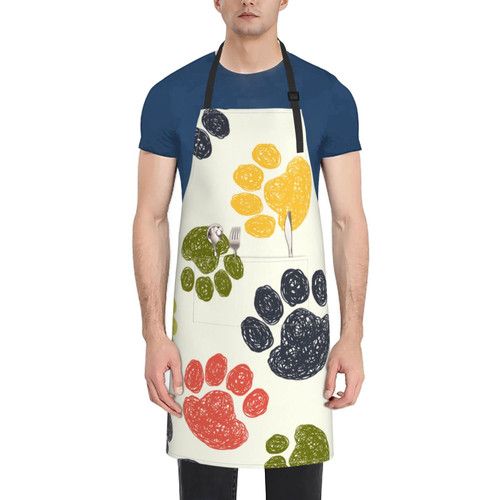 Unisex Bib Apron Colorful Doodle Paw Rainbow Waterproof Kitchen Cooking Aprons With 2 Pockets