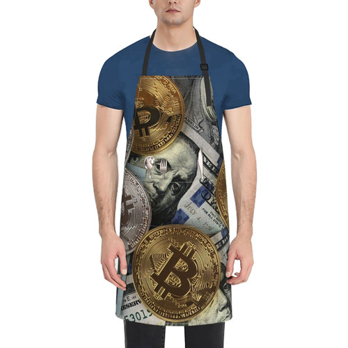 Unisex Bib Apron Hundred Dollars Bitcoin Coins Money Waterproof Kitchen Cooking Aprons With 2 Pockets