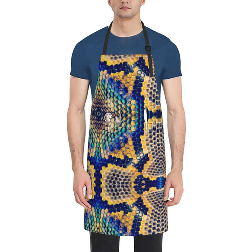 Unisex Bib Apron Colorful Snake Skin Camo Waterproof Kitchen Cooking Aprons With 2 Pockets