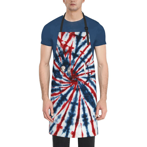 Unisex Bib Apron Blue Red Tie Dye Pattern Waterproof Kitchen Cooking Aprons With 2 Pockets