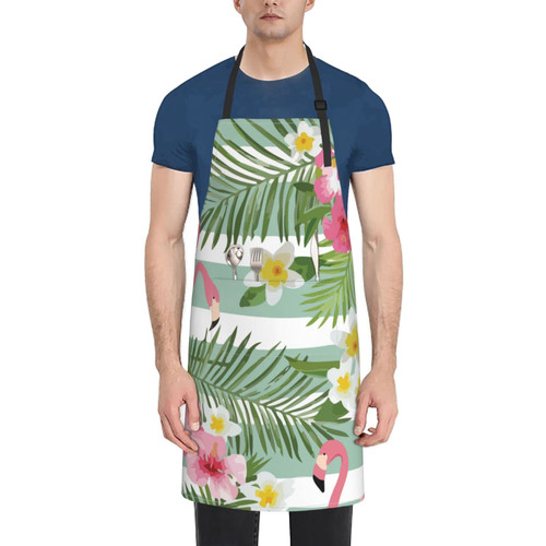 Unisex Bib Apron Tropical Flamingo Floral Waterproof Kitchen Cooking Aprons With 2 Pockets