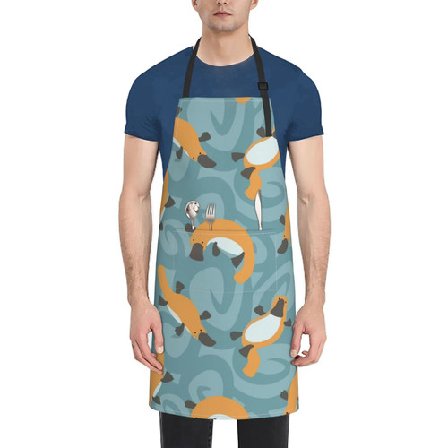 Unisex Bib Apron Swimming Cute Platypus Waterproof Kitchen Cooking Aprons With 2 Pockets