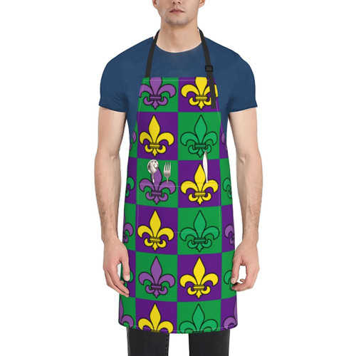 Unisex Bib Apron Mardi Gras Fleur De Lis Waterproof Kitchen Cooking Aprons With 2 Pockets