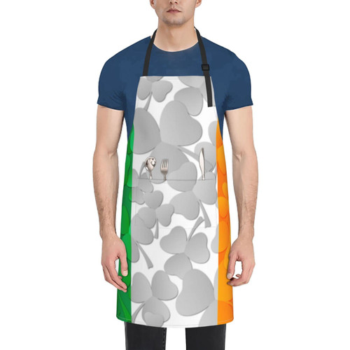 Unisex Bib Apron Irish Flag Shamrocks Waterproof Kitchen Cooking Aprons With 2 Pockets
