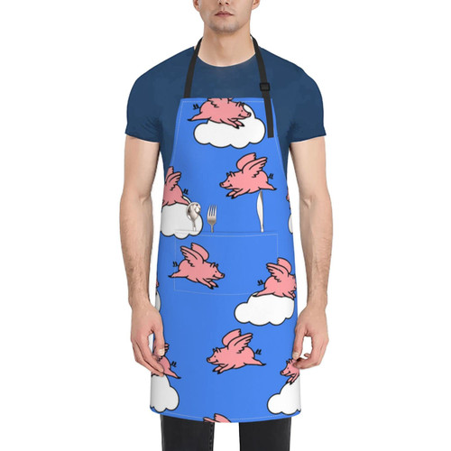 Unisex Bib Apron Flying Pigs Socks Sky Waterproof Kitchen Cooking Aprons With 2 Pockets
