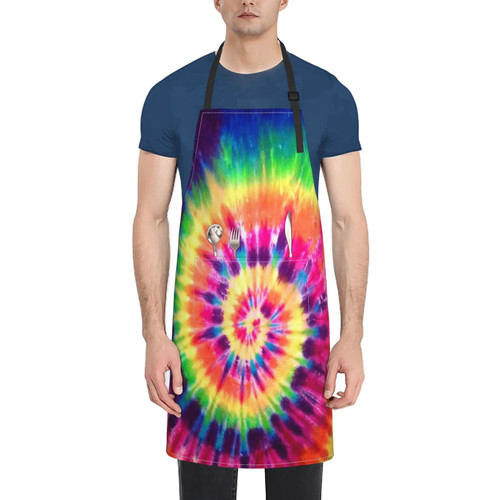 Unisex Bib Apron Rainbow Spin Tie Dye Waterproof Kitchen Cooking Aprons With 2 Pockets