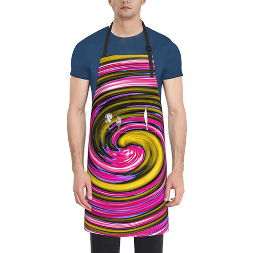 Unisex Bib Apron Rainbow Spin Pink Psychedelic Waterproof Kitchen Cooking Aprons With 2 Pockets
