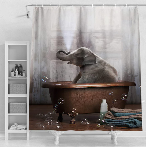 AQUAR Cute Elephant Shower Curtain for Bathroom, Elephant Animal Print Bath Curtains with 12 Hooks, Animal Shower Curtains for Bathtub Decor, Waterproof Washable Fabric Shower Curtain, 72 x 72 inch