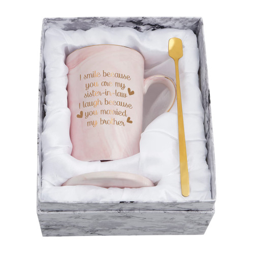 Sister in Law Gifts, I Smile Because You Are My Sister in Law Mug I Laugh Because You Married My Brother, Christmas Birthday Mothers Day Gifts for Sister in Law, 14 Oz Pink Sister in Law Gifts, I Smile Because You Are My Sister in Law Mug I Laugh Because You Married My Brother, Christmas Birthday Mothers Day Gifts for Sister in Law, 14 Oz Pink