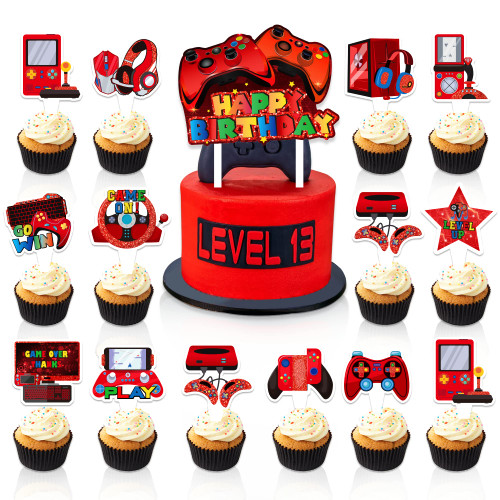 25 Pcs Video Game Cake Decorations, Gaming Birthday Decorations for Girls and Boys, Video Game Party Supplies, Video Game Cupcake Toppers, Video Game Cake Topper, Red Video Game Cupcake Picks For Boys 25 Pcs Video Game Cake Decorations, Gaming Birthday Decorations for Girls and Boys, Video Game Party Supplies, Video Game Cupcake Toppers, Video Game Cake Topper, Red Video Game Cupcake Picks For Boys