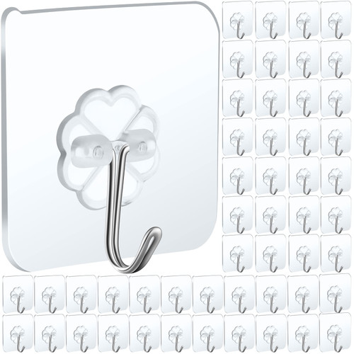 Anffeary 50 Packs Adhesive Hooks, Heavy Duty 22lb(Max) Wall Hooks for Hanging Key Cup Hat Coat Holder, Transparent Waterproof Sticky Hooks Wall Hangers for Kitchen Bathroom Shower Door Hanger Hooks Anffeary 50 Packs Adhesive Hooks, Heavy Duty 22lb(Max) Wall Hooks for Hanging Key Cup Hat Coat Holder, Transparent Waterproof Sticky Hooks Wall Hangers for Kitchen Bathroom Shower Door Hanger Hooks